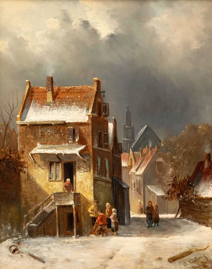 Charles Leickert - Casa in un villaggio olandese invernale